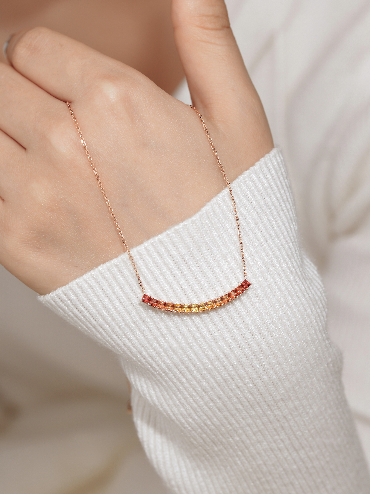 Smiling Sunrise Color Necklace | 18K rose gold | Adjustable Chain