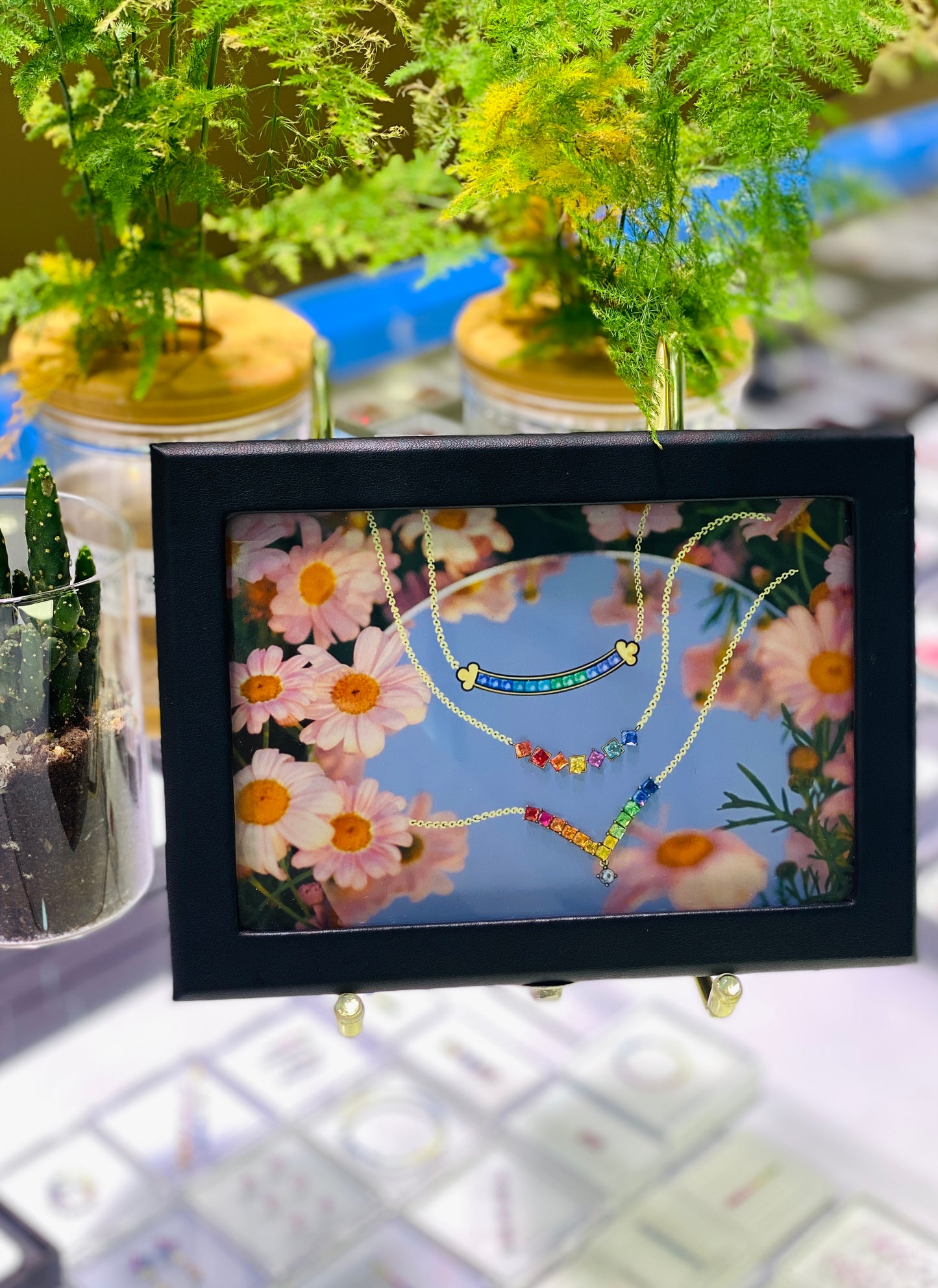 C8 Matching Box "Colorful Moon Mirror Flower" 2.565ct Rainbow Necklace