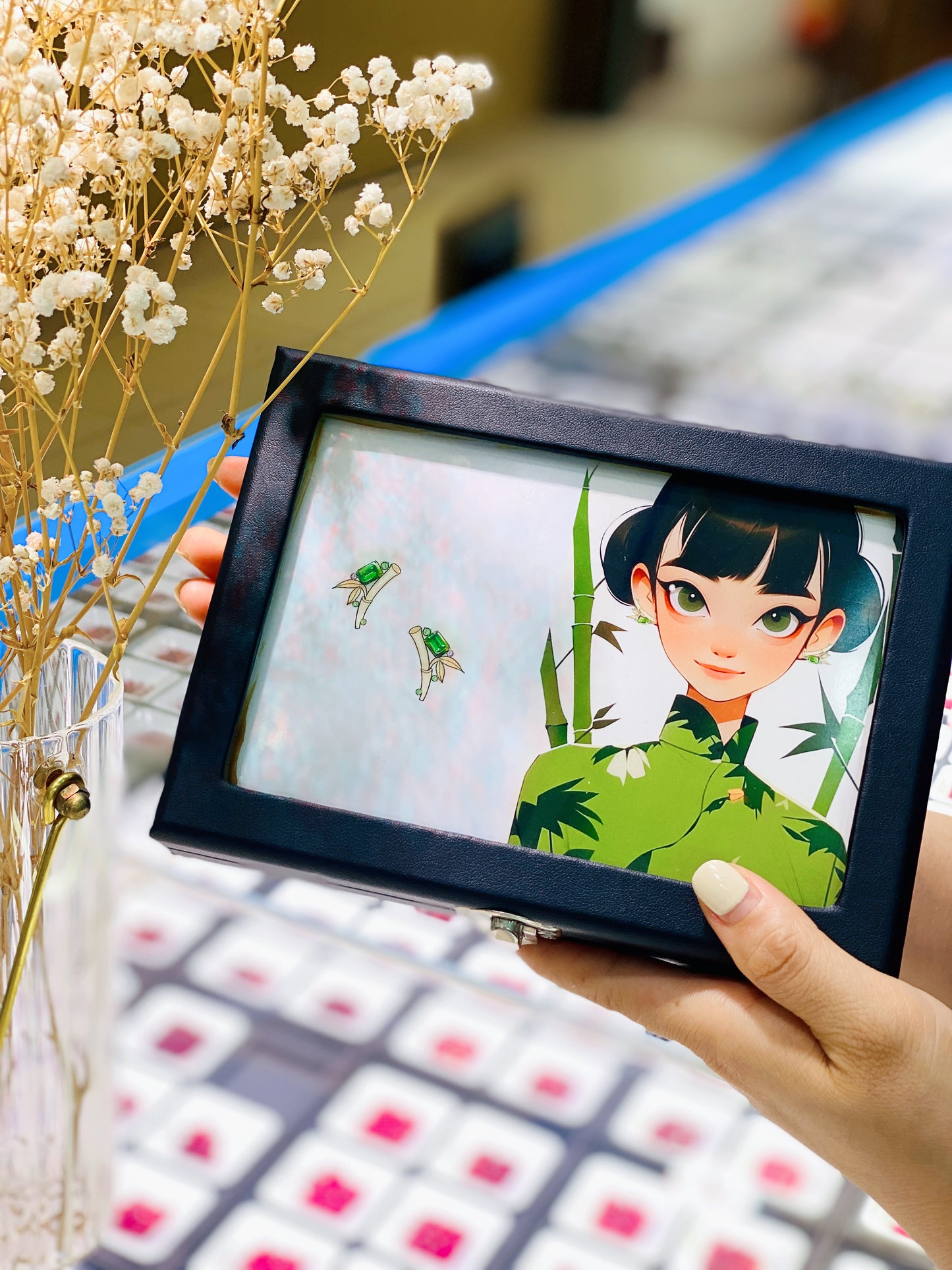 0.613ct Chrysoberyl "Bamboo Series" Matching Box, Bright Emerald Green Color, Full Fire Color Cut