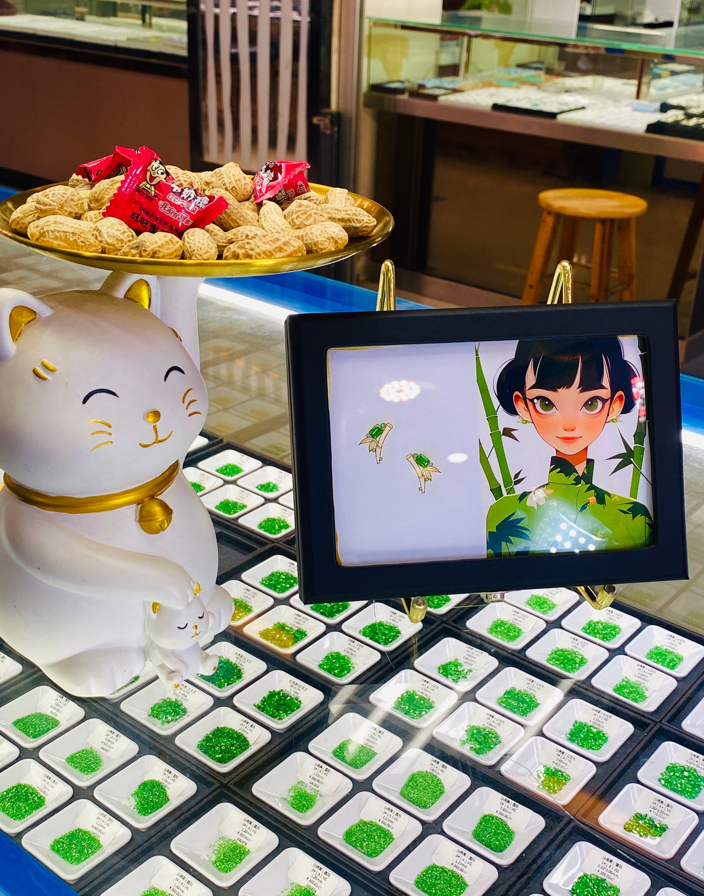 0.613ct Chrysoberyl "Bamboo Series" Matching Box, Bright Emerald Green Color, Full Fire Color Cut