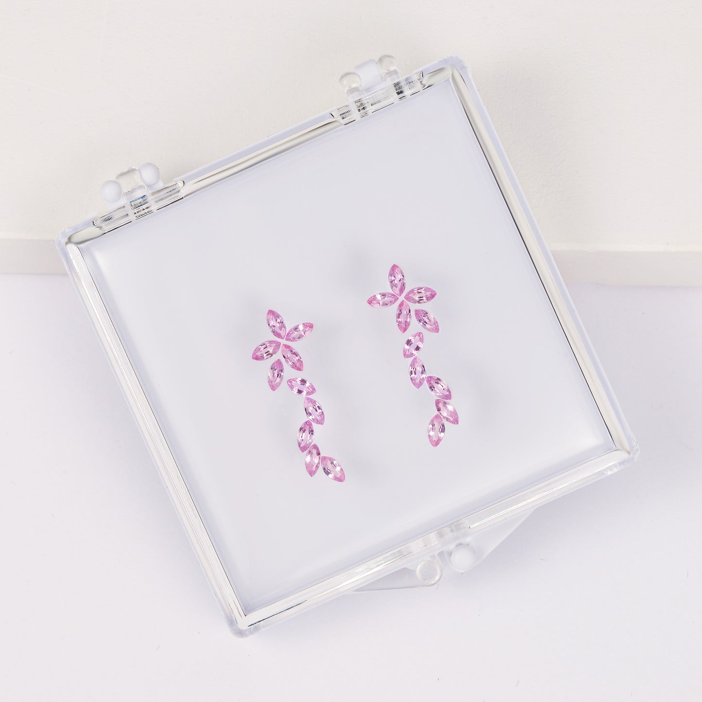 Gemstone set box 2*4mm cat's eye shaped powder blue sapphire earrings.