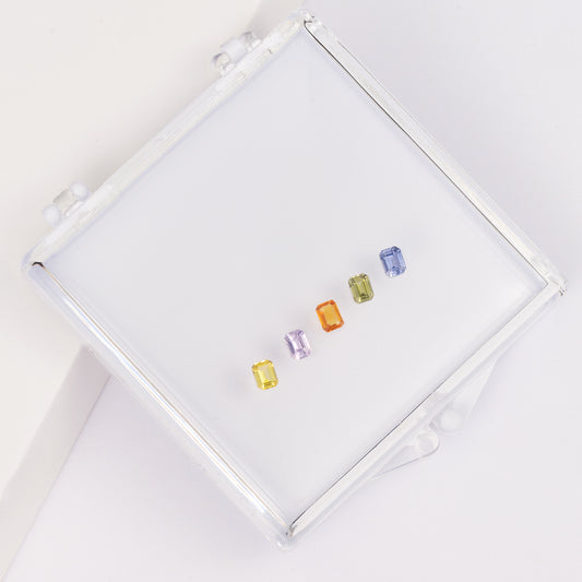 Gemstone set box with 3*4mm small octagonal colorful sapphire ring.