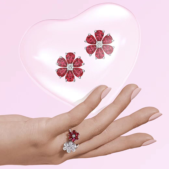 Gemstone set box with 3*4mm pear-shaped ruby HARRY WINSTON earrings.