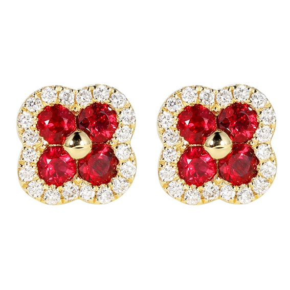 Gemstone set box round sapphire four-leaf clover earrings