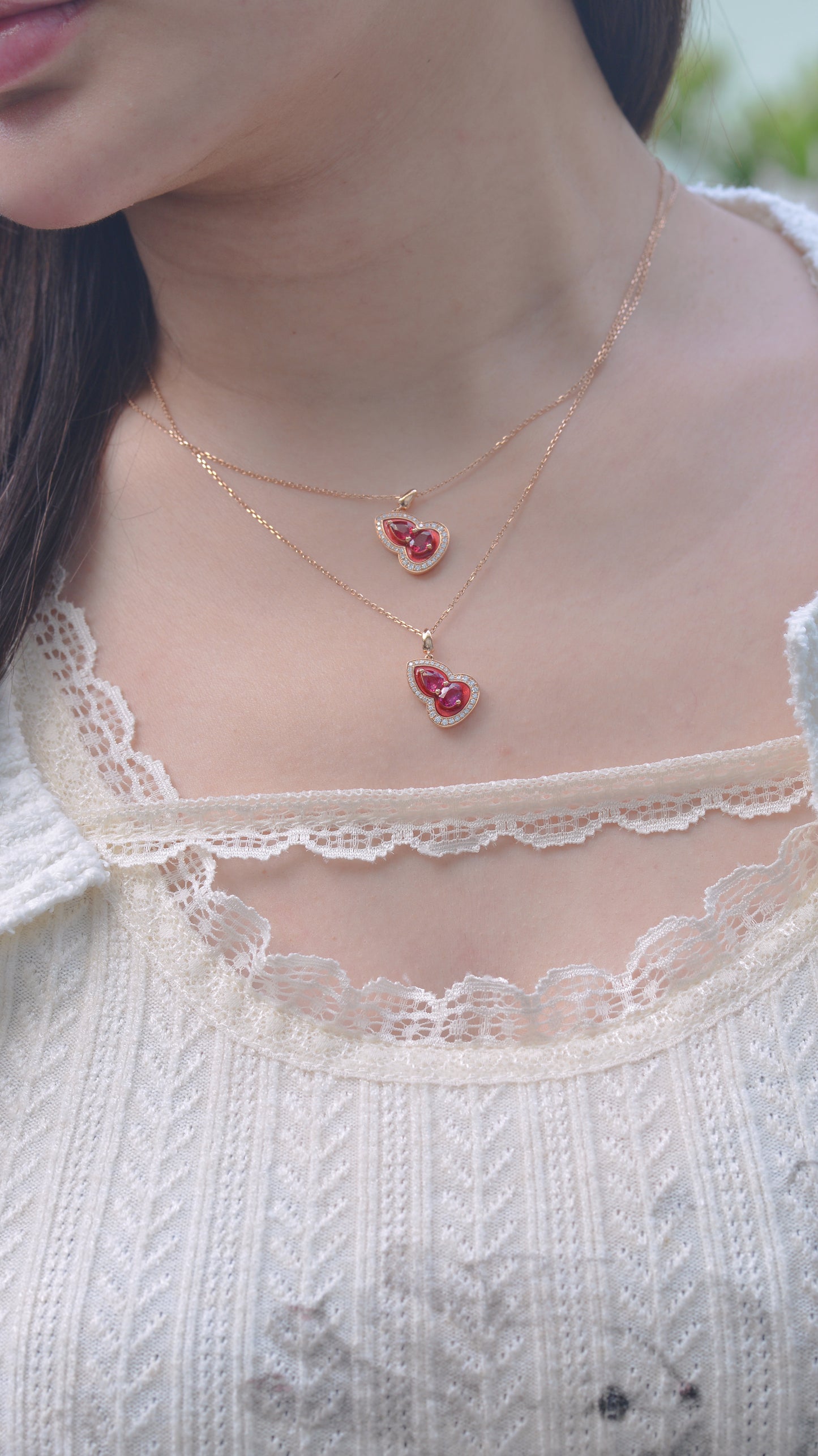 1# Unheated red ruby enamel gourd necklace 18K red