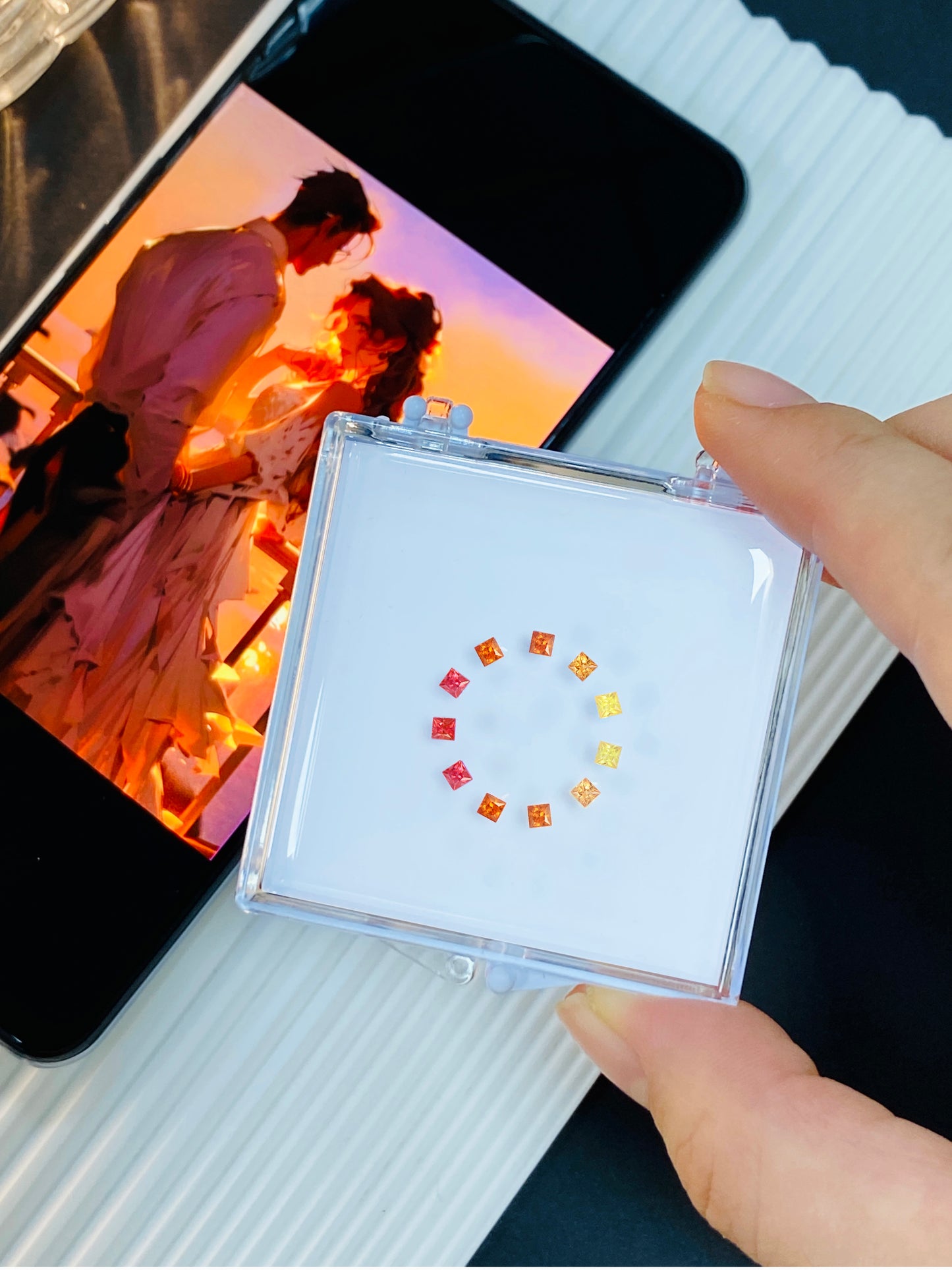 Sunset Melted Gold 2.3mm Paparacha Color Series Princess Square Ring