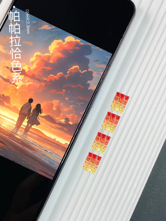 "Fiery Sun" 2.3mm Paparacha Color Series Princess Cut, single set weight approximately 0.87ct, priced as a set.