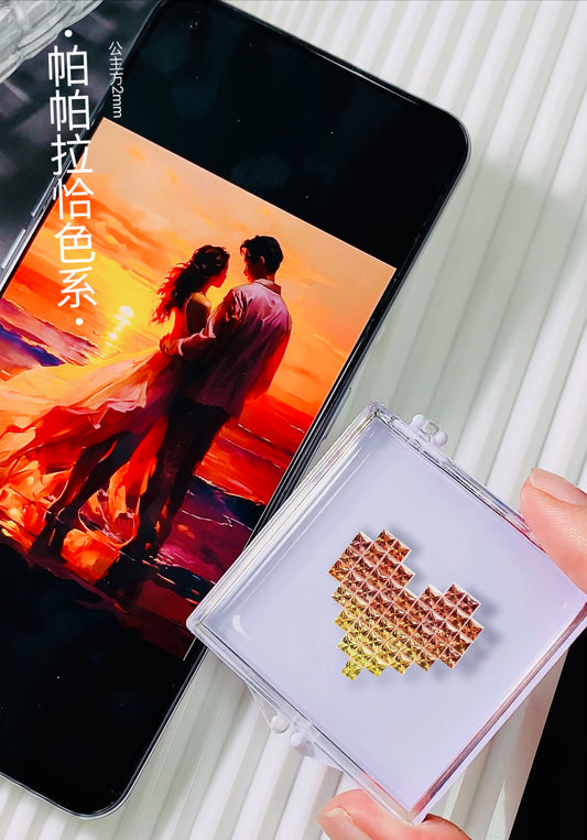 "Sunset Heart" 2mm Paparacha Color Princess Cut Set