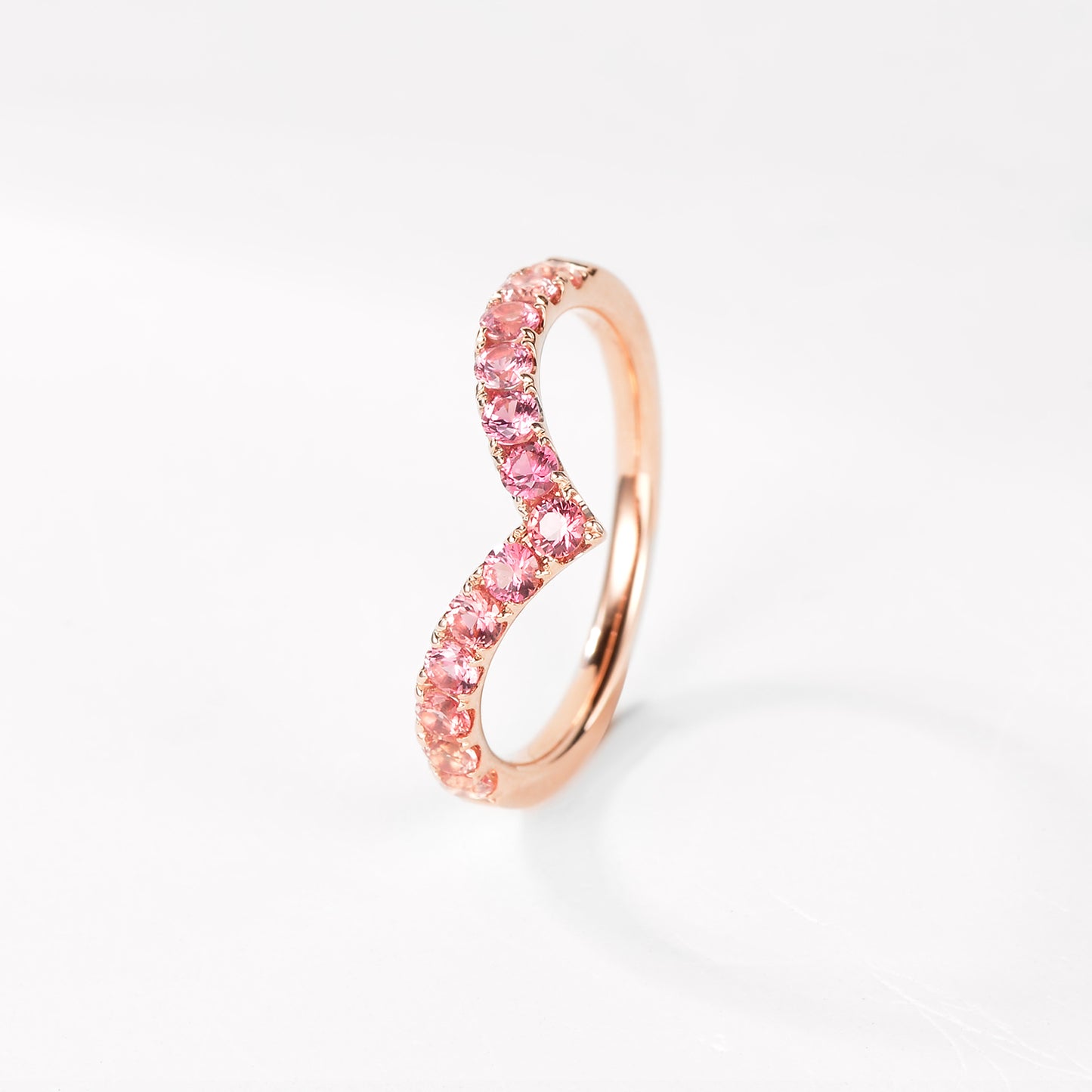 Padparadscha Elegant V-Ring | 18K Rose Gold | Natural Gemstone