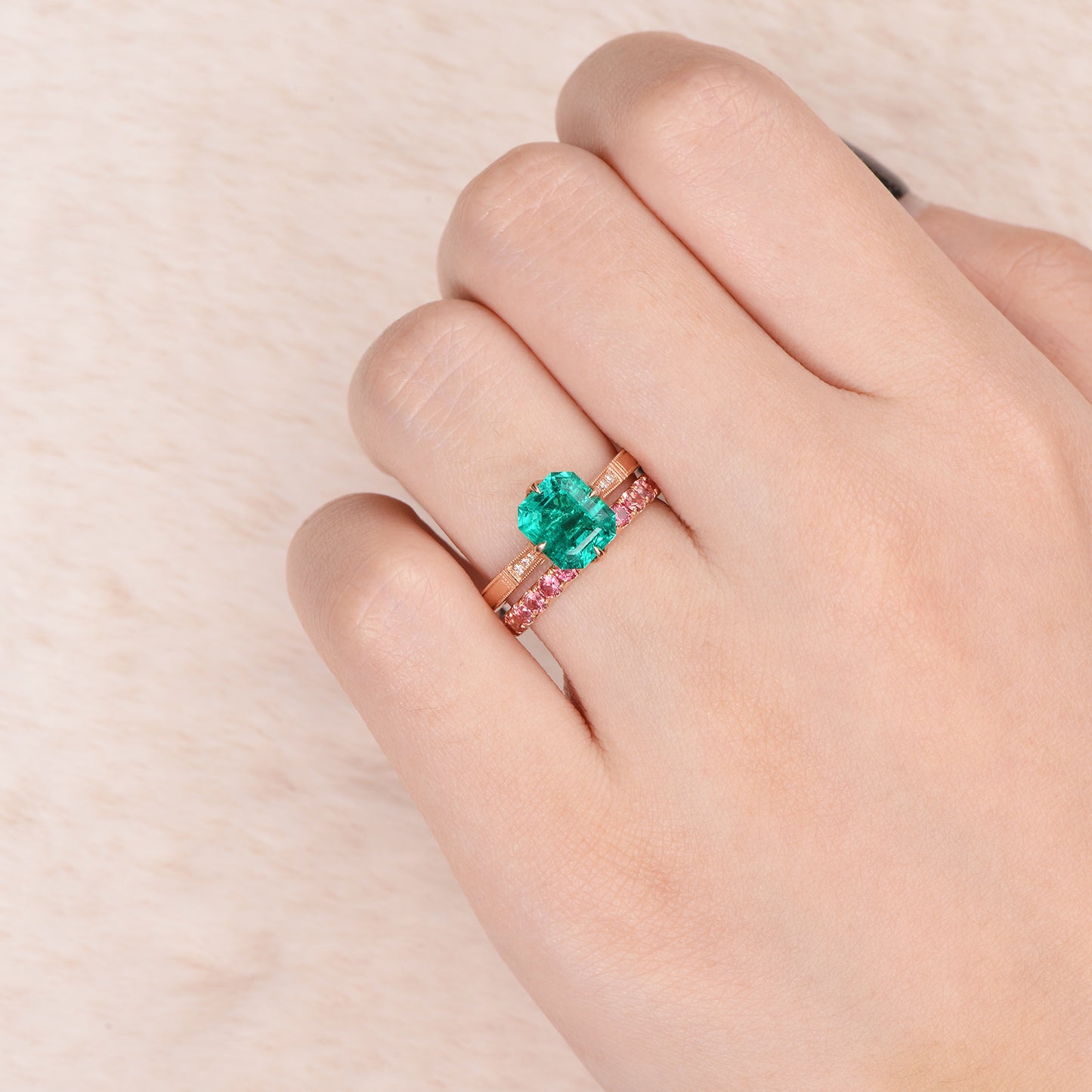 Padparadscha Ring | Round-cut Version| 18K Rose Gold | Natural Gemstone