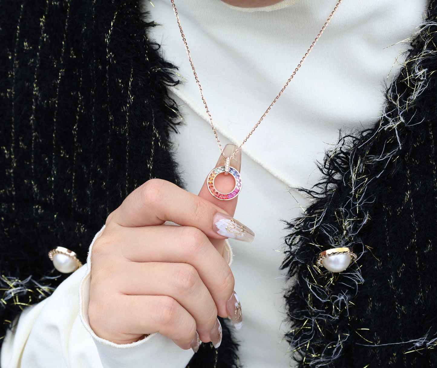 Rainbow Halo Pendant | 18K Rose gold | Natural Gemstone