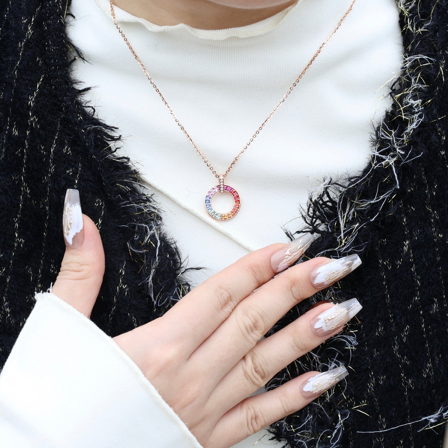 Rainbow Halo Pendant | 18K Rose gold | Natural Gemstone