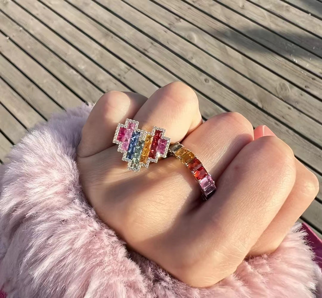Rainbow sapphire princess cut "Follow Your Heart" set box