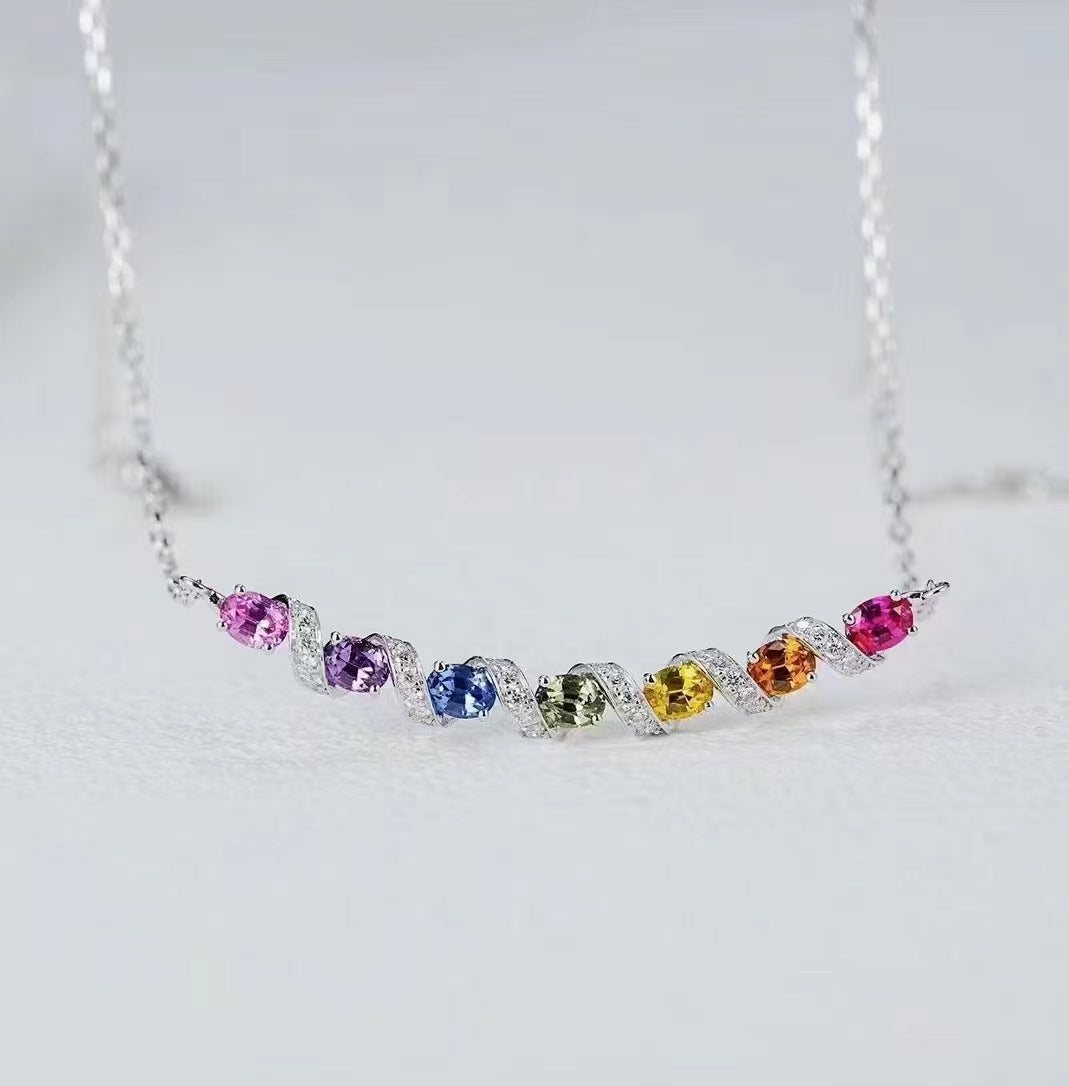 1.524ct Seven-color Rainbow Smile Collar Necklace with Colored Sapphires Combination
