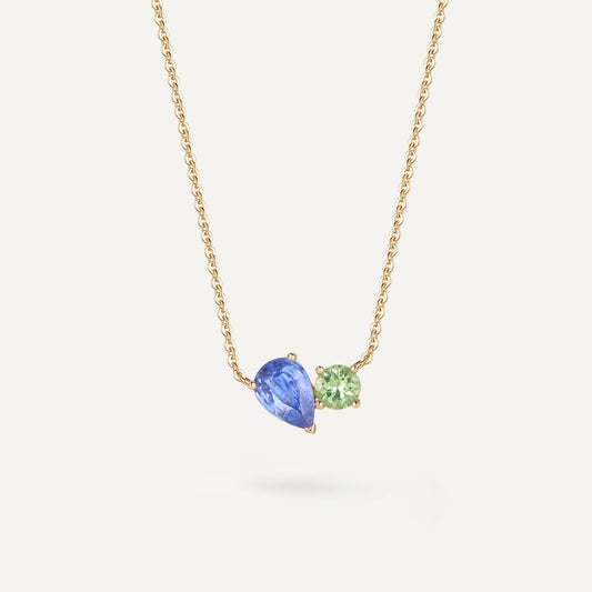 Dual-wear lue Tears Necklace | 18K yellow gold | Natural Gemstone