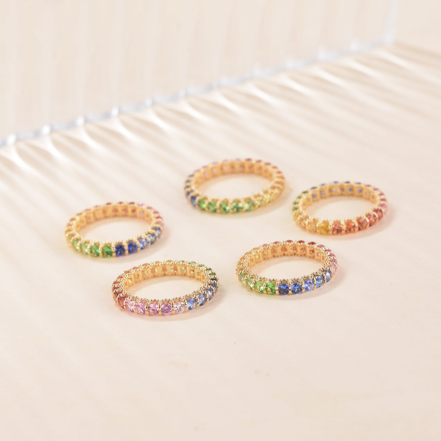 Rainbow Ring | Round-cut Version | 18K Yellow Gold | Natural Gemstone