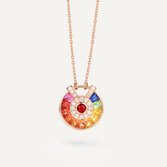 Rainbow Lucky Charm Necklace | 18K Rose Gold | Natural Colored Sapphire