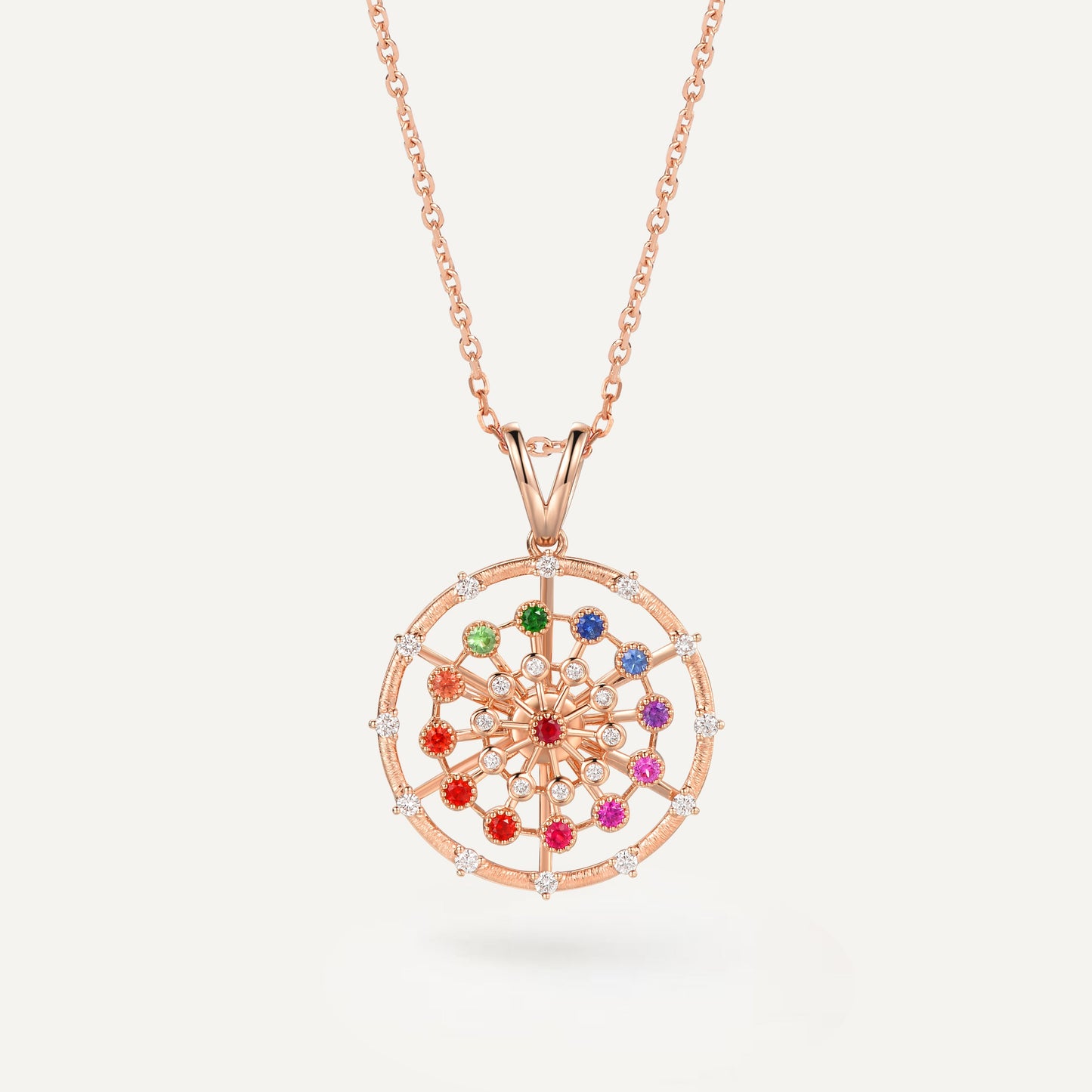 Rainbow Ferris Wheel Pendant | 18k Yellow Gold | Natural Colored Sapphire
