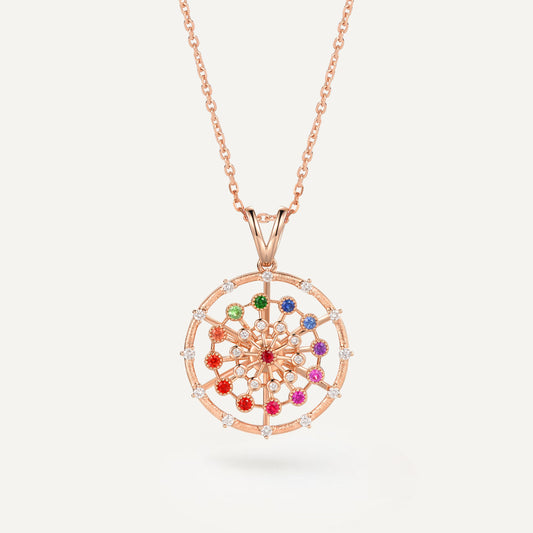 Rainbow Ferris Wheel Pendant | 18k Yellow Gold | Natural Colored Sapphire