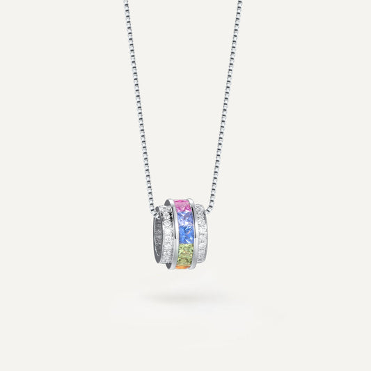 Rainbow Loop Necklace | 18K White Gold | Natural Colored Sapphire
