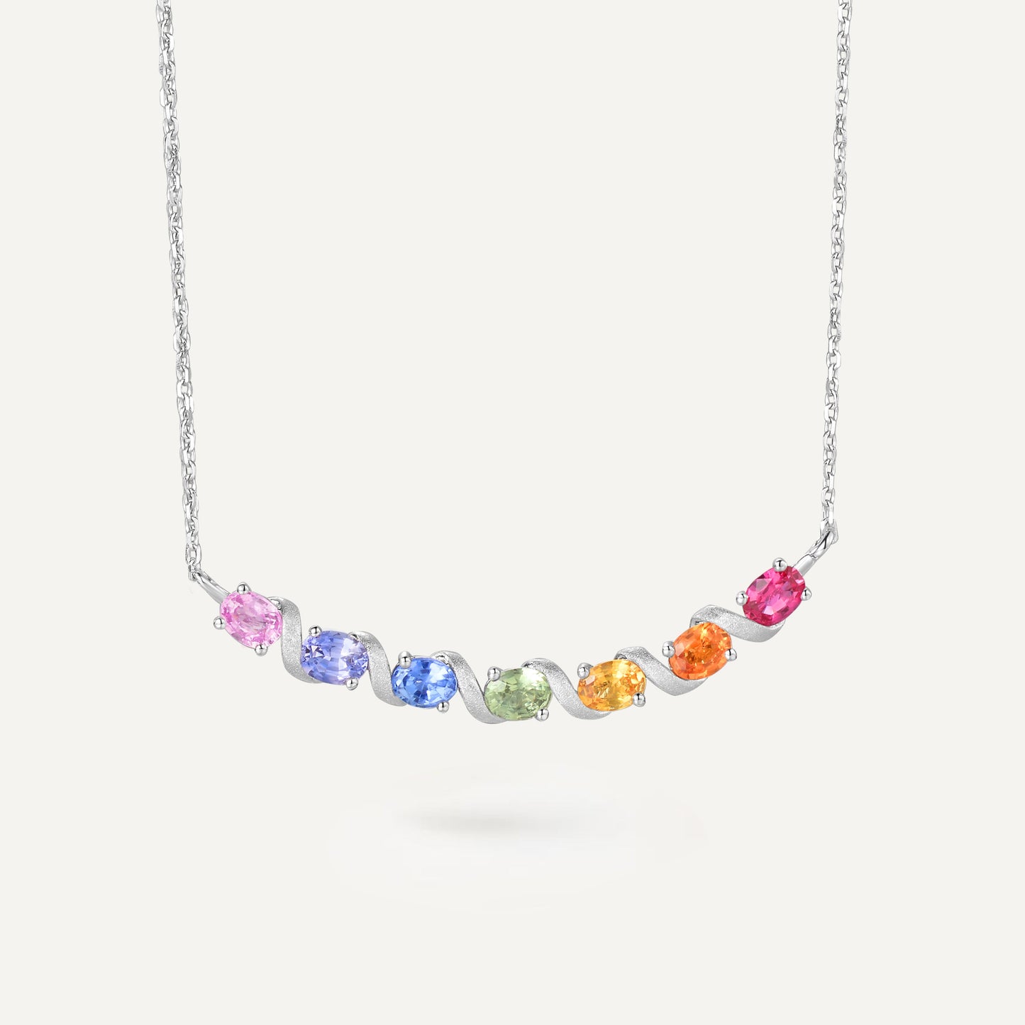 Rainbow Ribbon Necklace | 18k White Gold | Natural Colored Sapphire