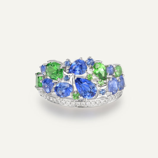 Monet Garden Luxury Ring | 18K White Gold | Natural Gemstone