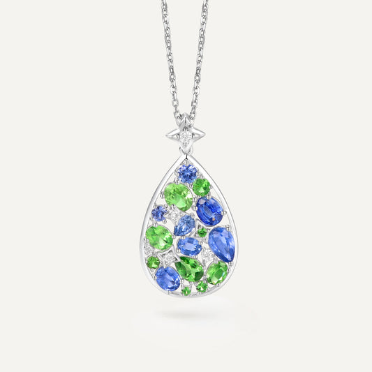 Monet Garden Pendant |18K White Gold | Natural Gemstone