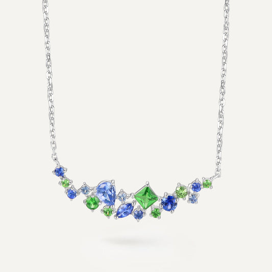 Monet Garden Smile Necklace |18K White Gold | Natural Gemstone