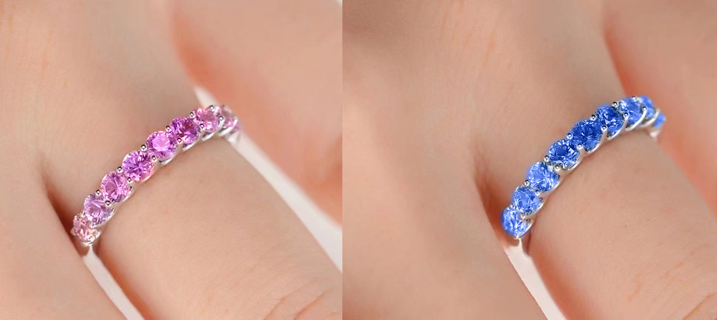 0.972ct Macaron Pink Blue Sapphire Color Block Ring with Stone Combination