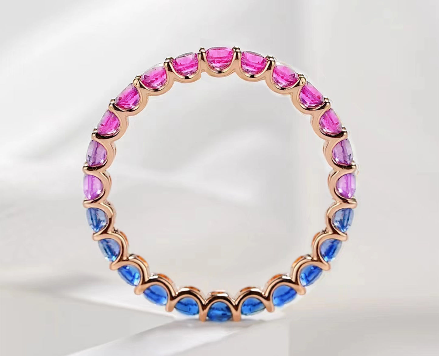 0.972ct Macaron Pink Blue Sapphire Color Block Ring with Stone Combination