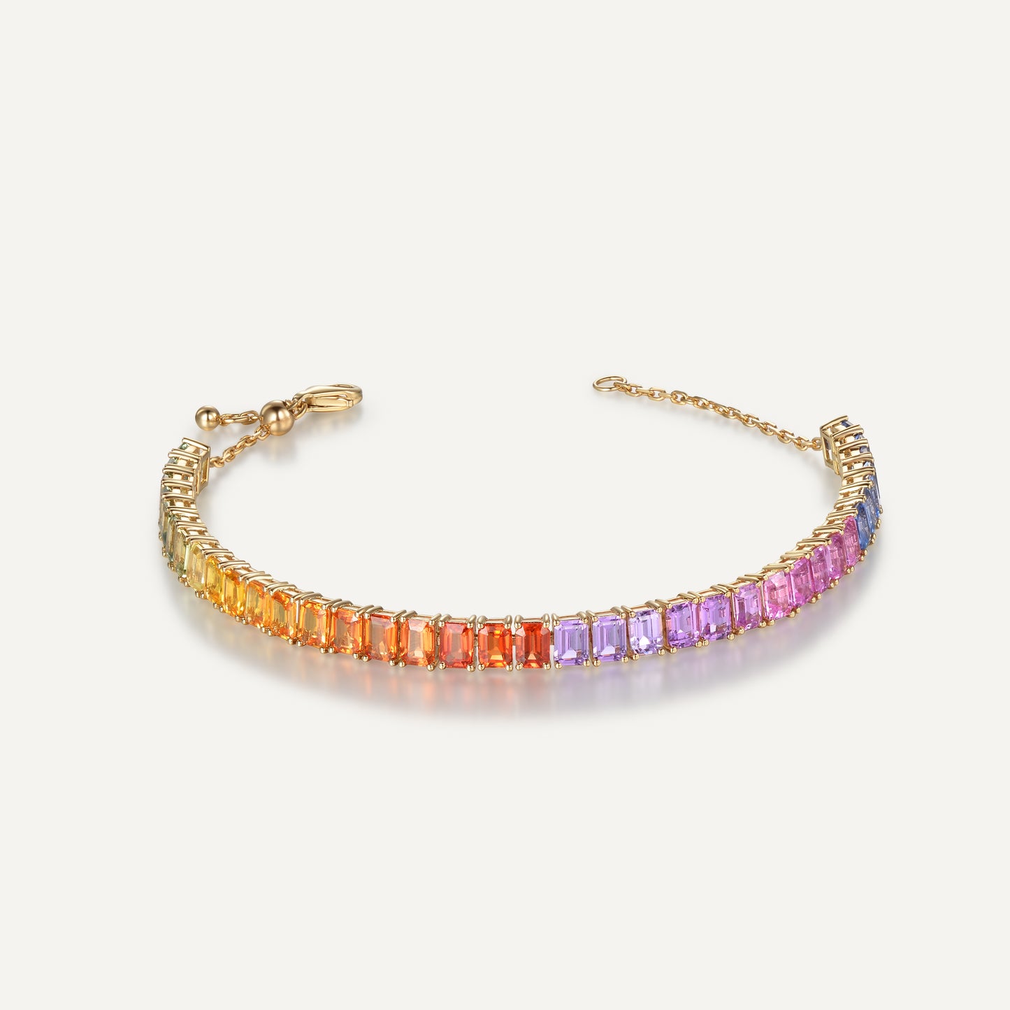 Rainbow Palette Tennis bracelet | Adjustable Version | 18K yellow | Natural Gemstone