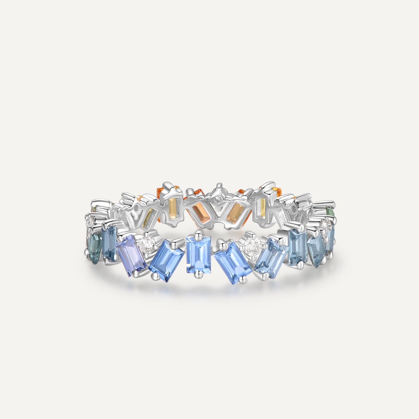 Van Gogh Starry Night Ring | 18K White Gold | Natural Sapphires