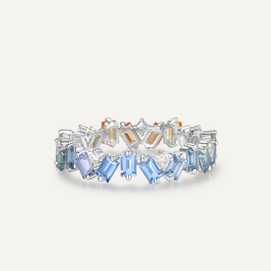 Van Gogh Starry Night Ring | 18K White Gold | Natural Sapphires