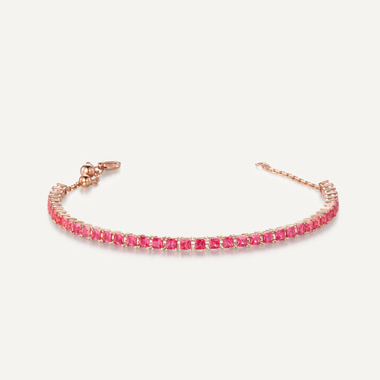 Padparadscha  Tennis  Bracelet |Princess cut Version | 18K rose gold | Natural Gemstone