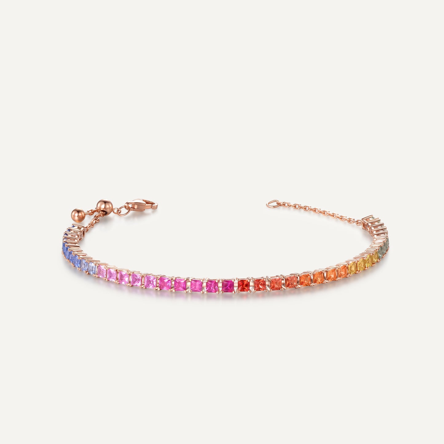 Rainbow Tennis Bracelet |Princess cut Version | 18K rose gold | Natural Gemstone