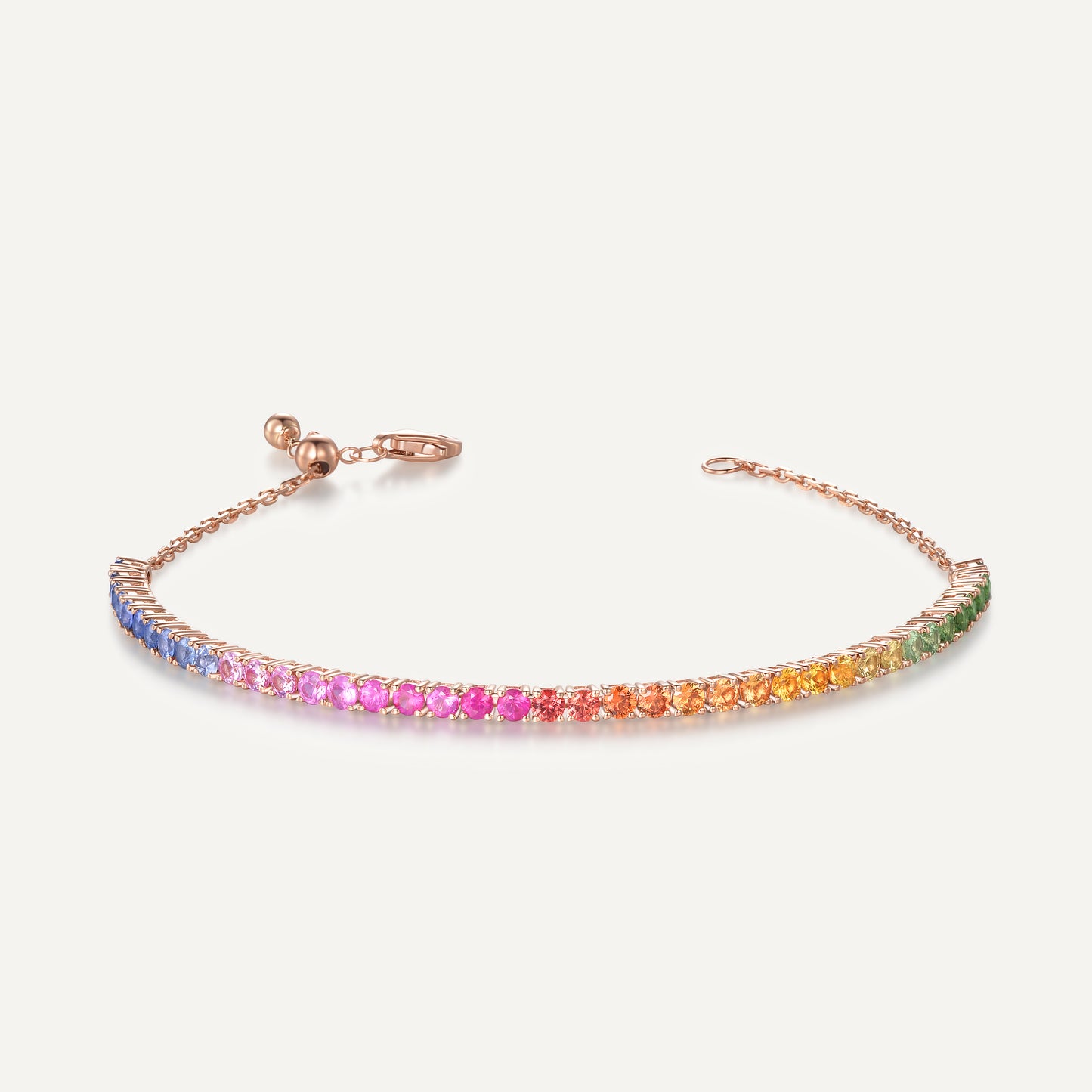 Rainbow Tennis Bracelet | Round cut Version | 18K rose gold | Natural Gemstone
