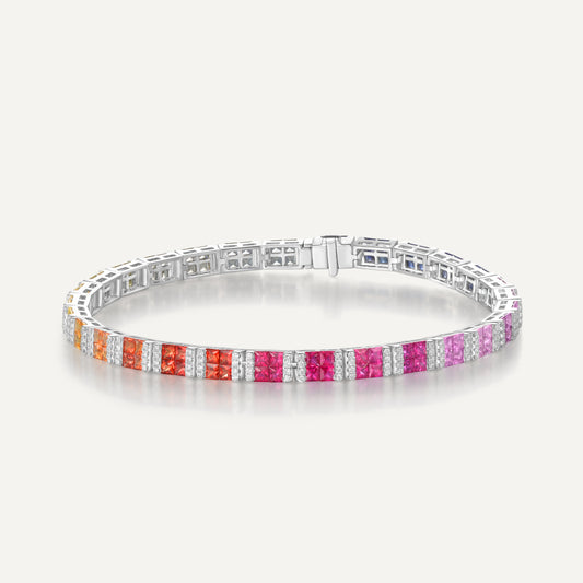 Rainbow Eternal Bracelet |Double Row Version| 18K White Gold | Natural Gemstone