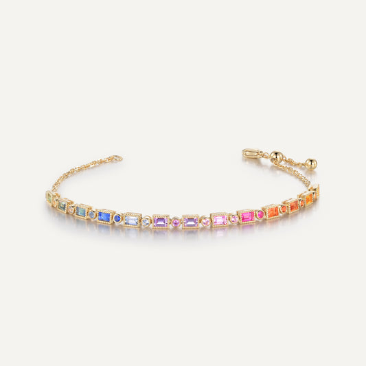 Rainbow Box Bracelet | Adjustable Chain Version | 18K Gold | Natural Colored Sapphire