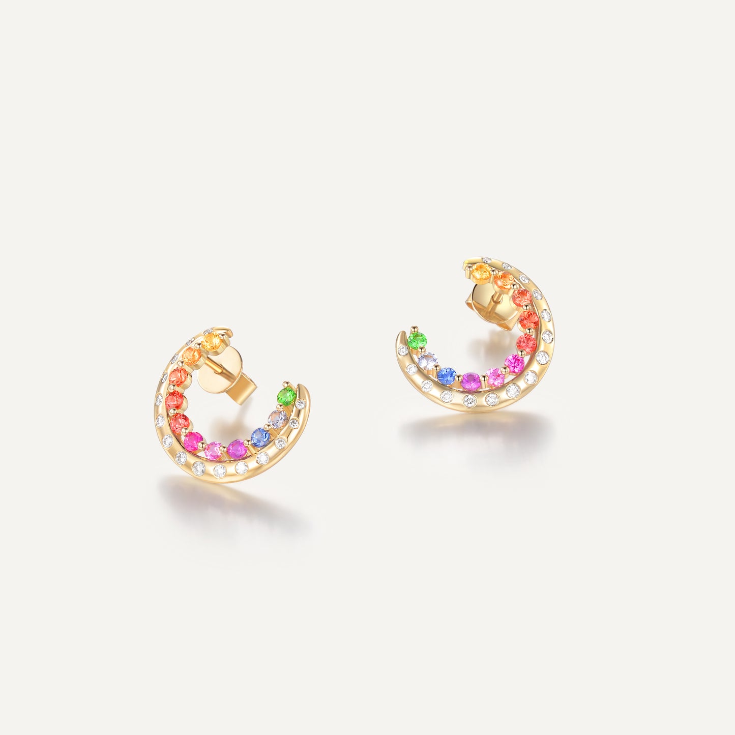 Rainbow Moon Boat Earrings | 18K Yellow Gold | Natural Gemstone