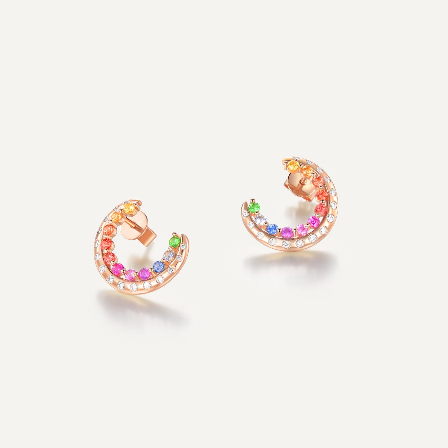 Rainbow Moon Boat Earrings | 18K Yellow Gold | Natural Gemstone