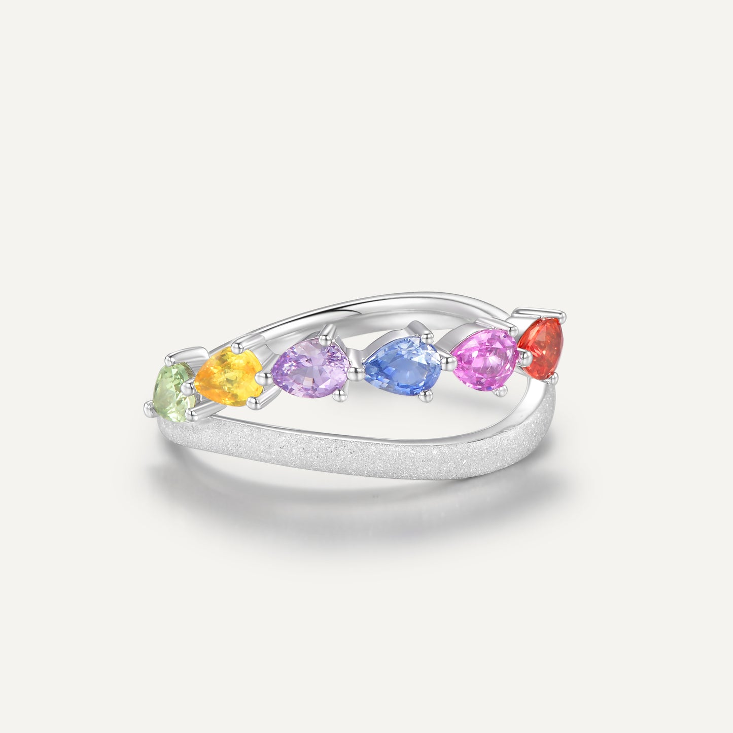 Rainbow Water Drop Ring | 18K Rose Gold | Natural Sapphires