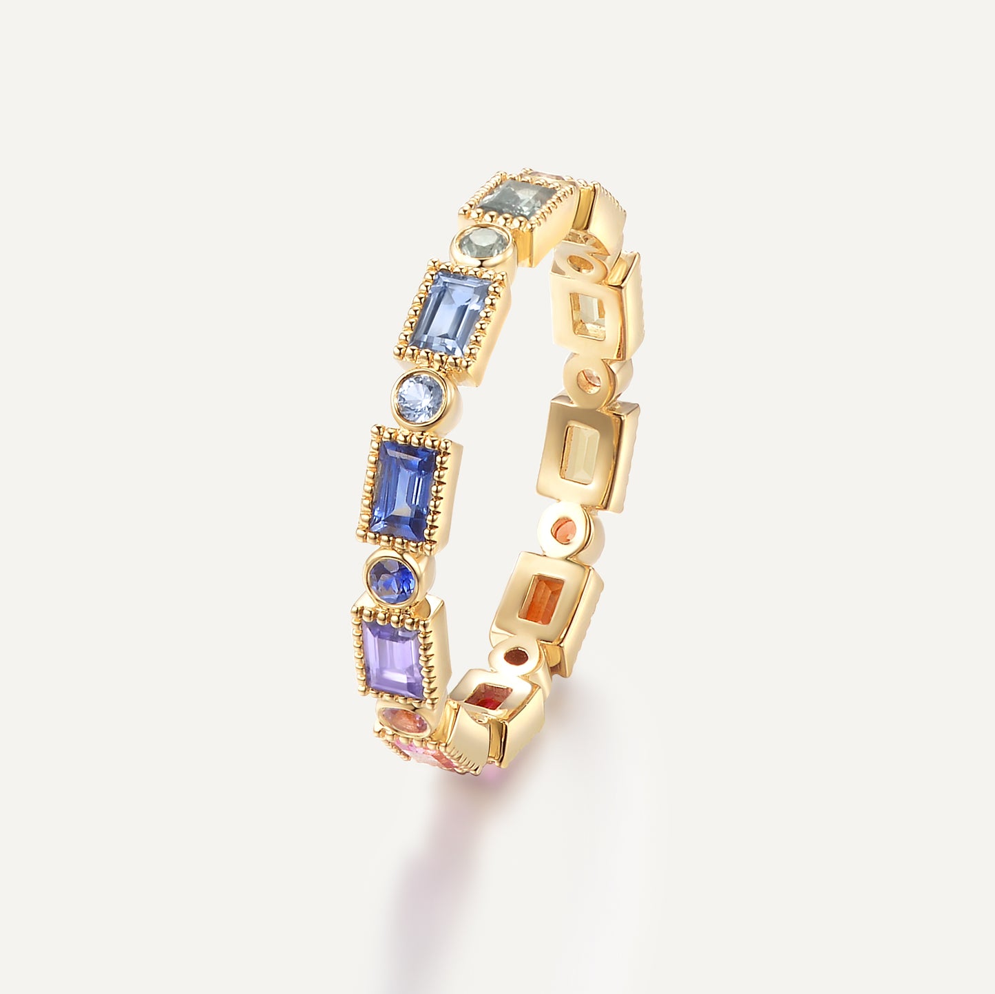 Rainbow Box Ring | 18K gold | Natural Sapphires