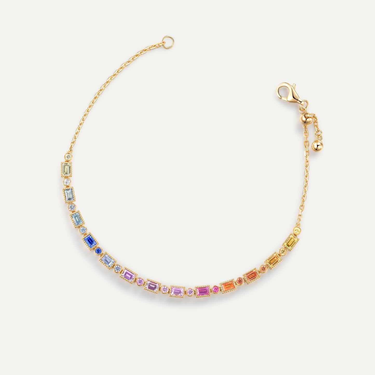 Rainbow Box Bracelet | Adjustable Chain Version | 18K Gold | Natural Colored Sapphire