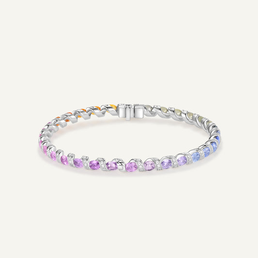 Rainbow Ribbon Bangle | 18k White Gold | Natural Colored Sapphire