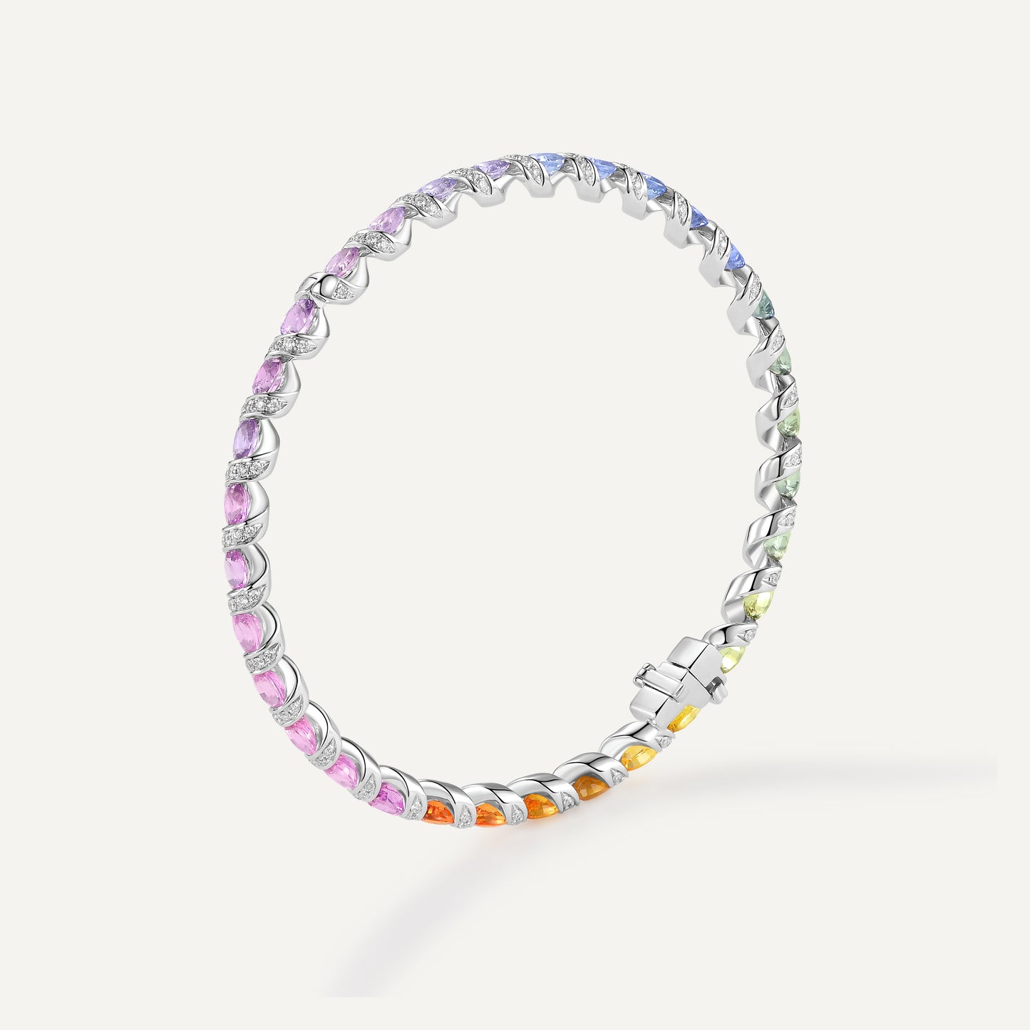 Rainbow Ribbon Bangle | 18k White Gold | Natural Colored Sapphire