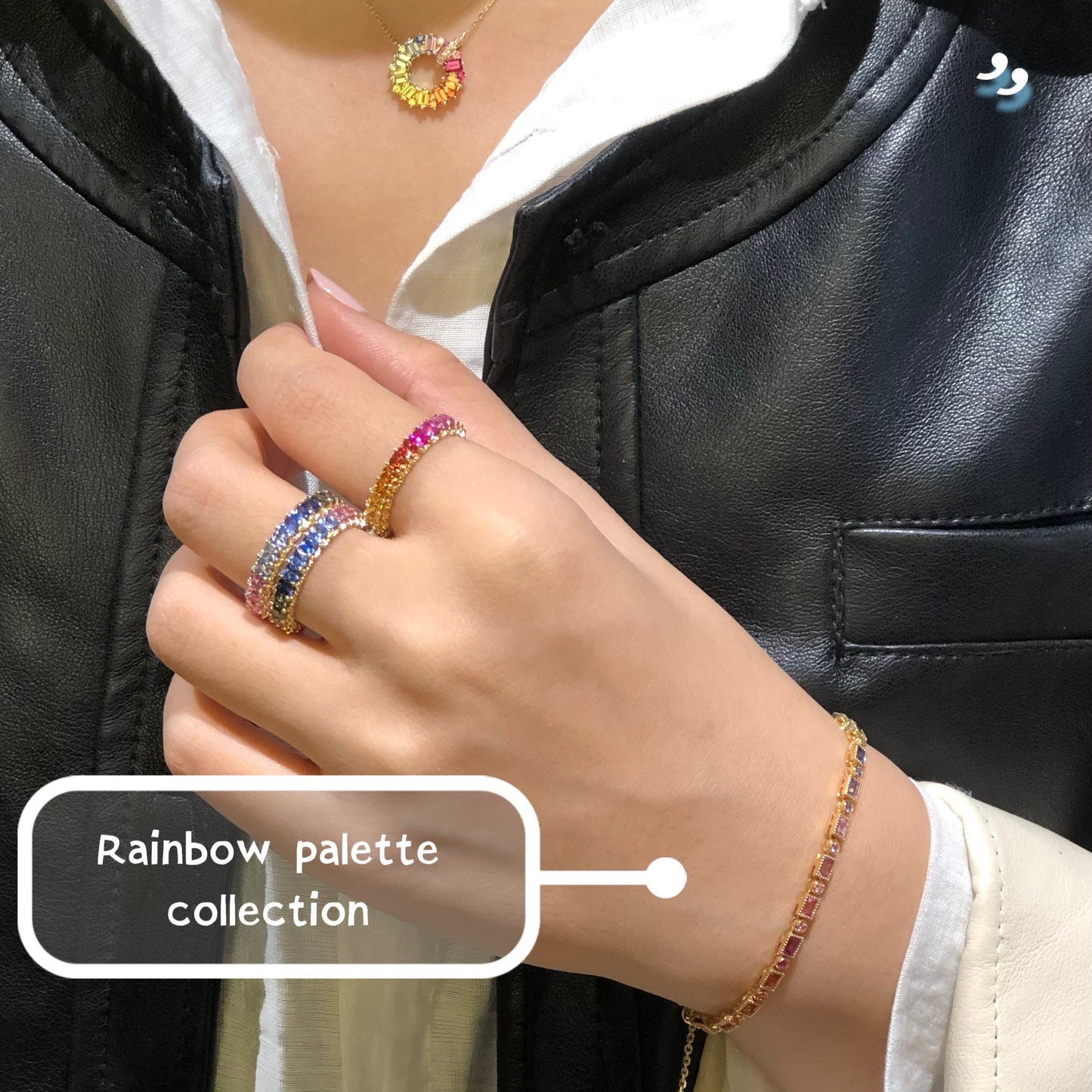 Rainbow Box Necklace | 18K gold | Natural Colored Sapphires