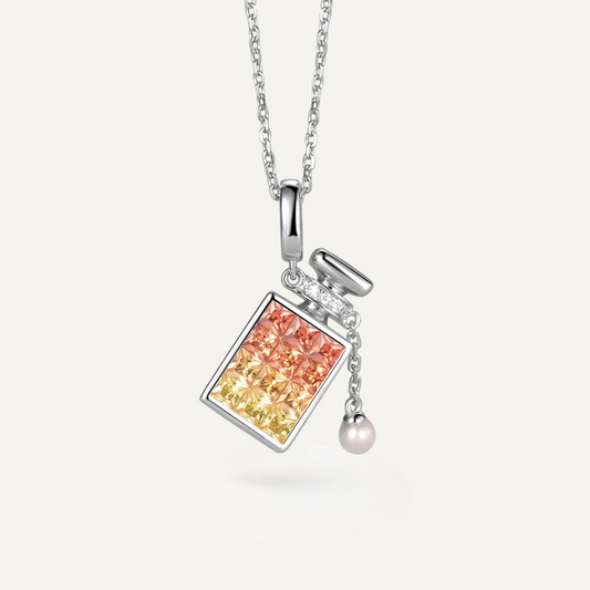 Padparadscha Perfume Bottle Pendant | 18K White Gold | Natural Gemstone