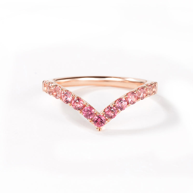 Padparadscha Elegant V-Ring | 18K Rose Gold | Natural Gemstone