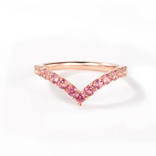 Padparadscha Elegant V-Ring | 18K Rose Gold | Natural Gemstone