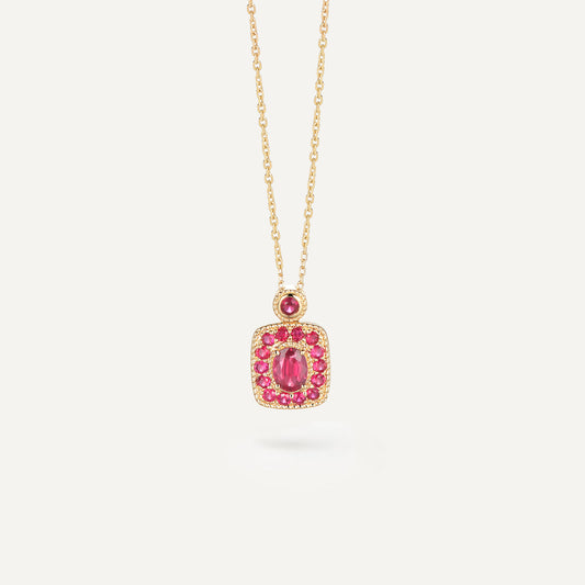 Clustered Ruby Necklace | 18K Yellow Gold | Natural Gemstone